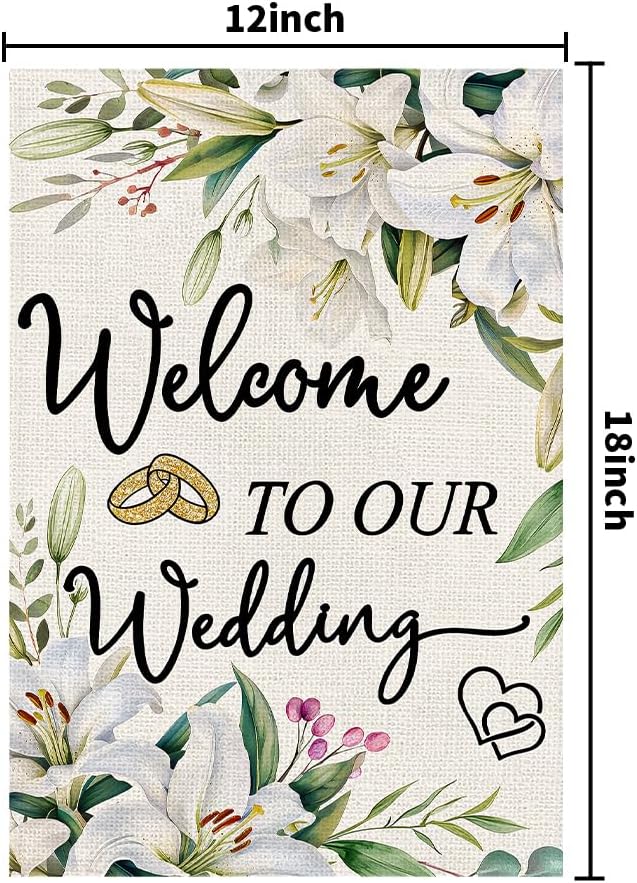 Welcome To Our Wedding Garden Flags 12x18 Inch Double Sided Burlap, Floral Marriage Romantic Small Flag Yard Lawn Just Married Wedding Outdoor Decorations DF948 - Image 7