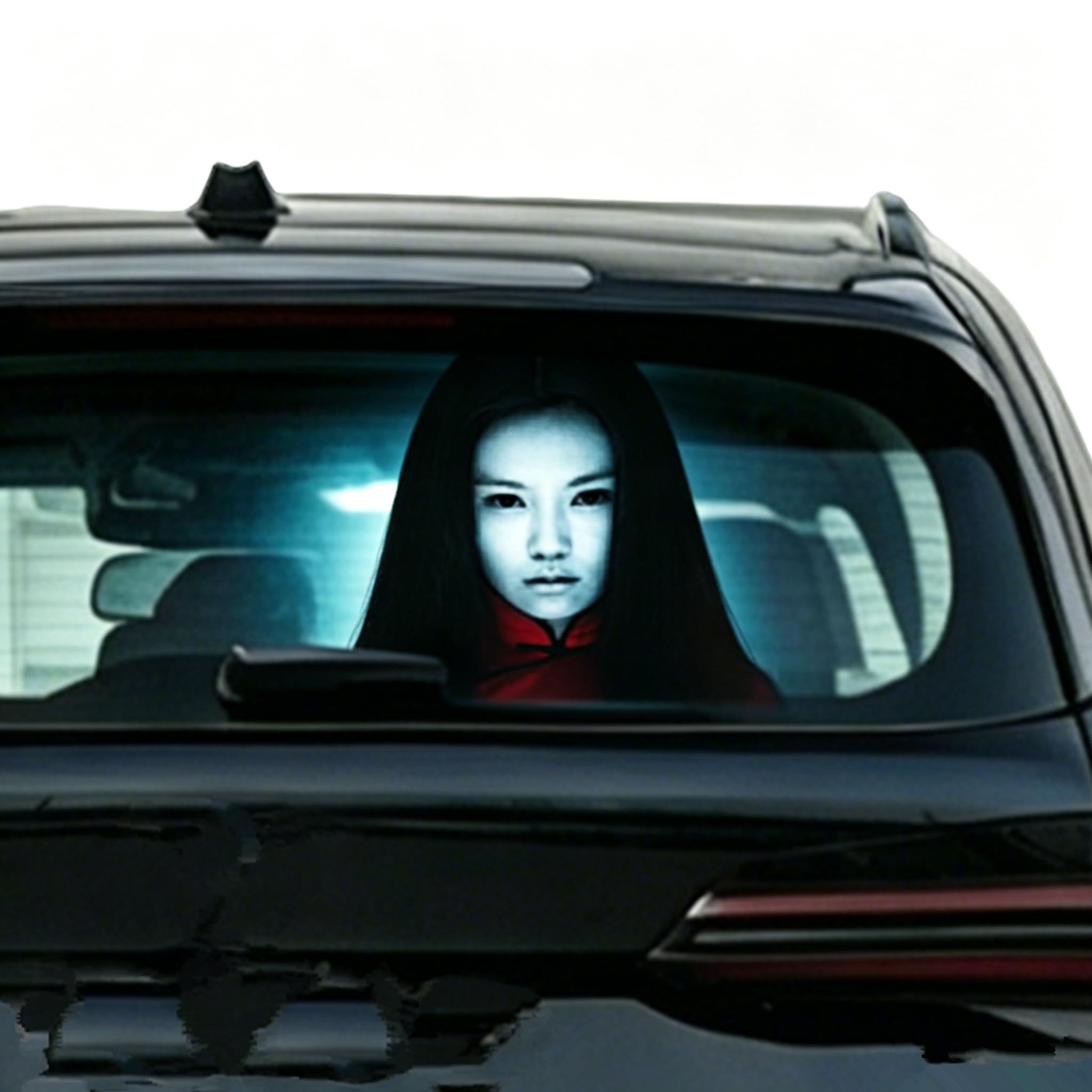 Creepy Ghost Girl Car Rear Window Sticker, Horror Car Decals, Scary Car Stickers, 30x25 cm