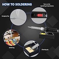 Vista 6 de Kit de soldador de 60 W y 110 V, temperatura ajustable, con puntas de hierro, soporte, esponja, alambre para soldar