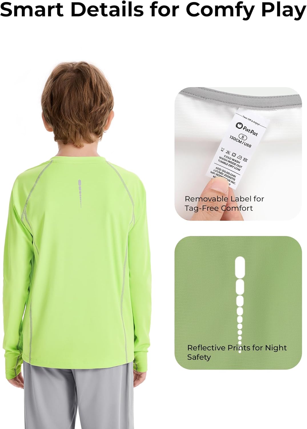 PATPAT Kids Long Sleeve T-Shirt, Quick-Dry UPF 100+ Rash Guard Tee with Thumb-Hole & Reflective Strip for Boy Girl Youth - Image 4