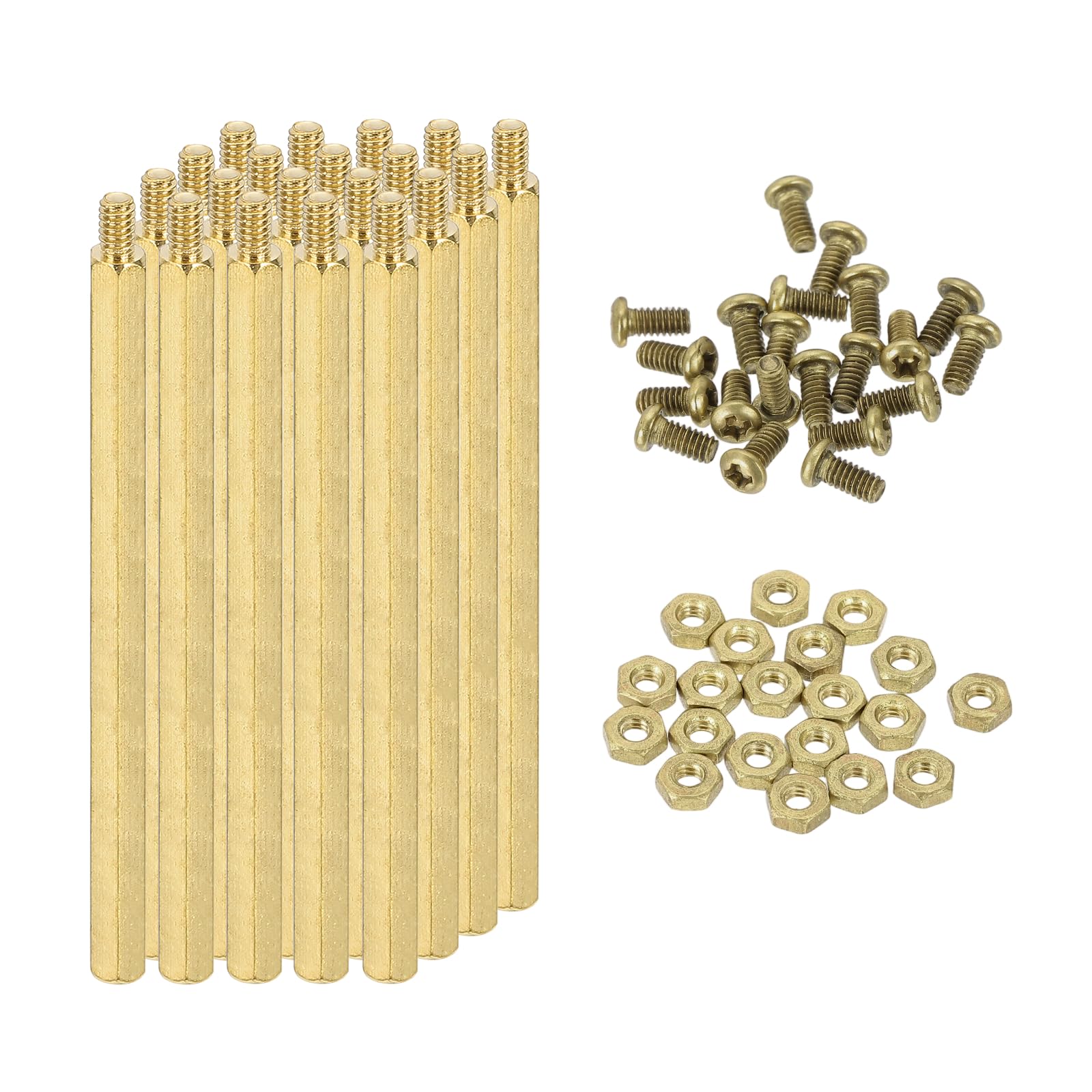 sourcing map M2 Male Brass Hex Spacer Standoffs Screws Nuts, 20 Set Hex Column Screw Nut Assortment Kit M2*39+3 Threaded Standoff for Raspberry Pi PCB Motherboard DIY