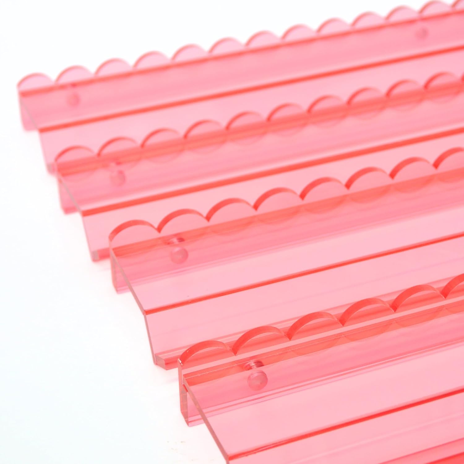 Rose Pink Translucent Acrylic Mahjong Racks and Pushers with Fully Detachable Magnetic Wall Pusher, 20 Inch Extended Length, Glossy Finish, Four Racks Included