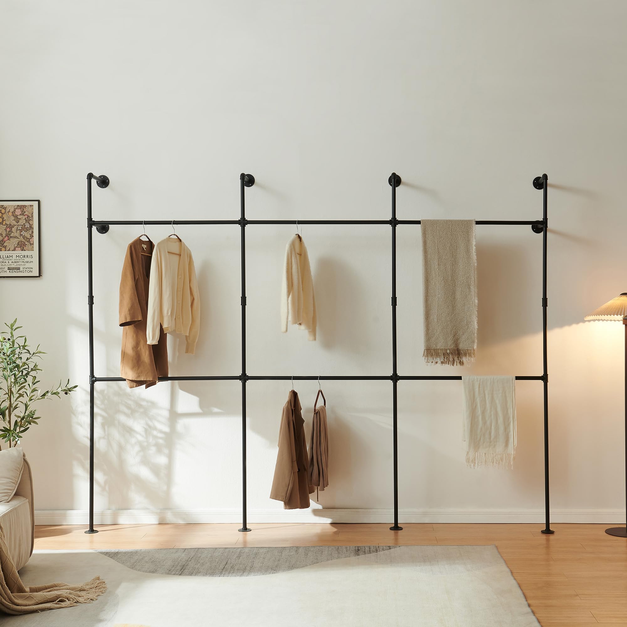 [en.casa] Kleiderstange Wandmontage Kenävatka Garderobenstange 222 x 296 x 31 cm Kleiderständer industrial Garderobenständer offener Kleiderschrank bis 100 kg Stahl Schwarz