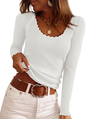 IWD Womens Crew Neck Tops Fall 2025 Long Sleeve Ribbed Knit Shirts Trendy Casual Slim Fitted Pullover Sweater