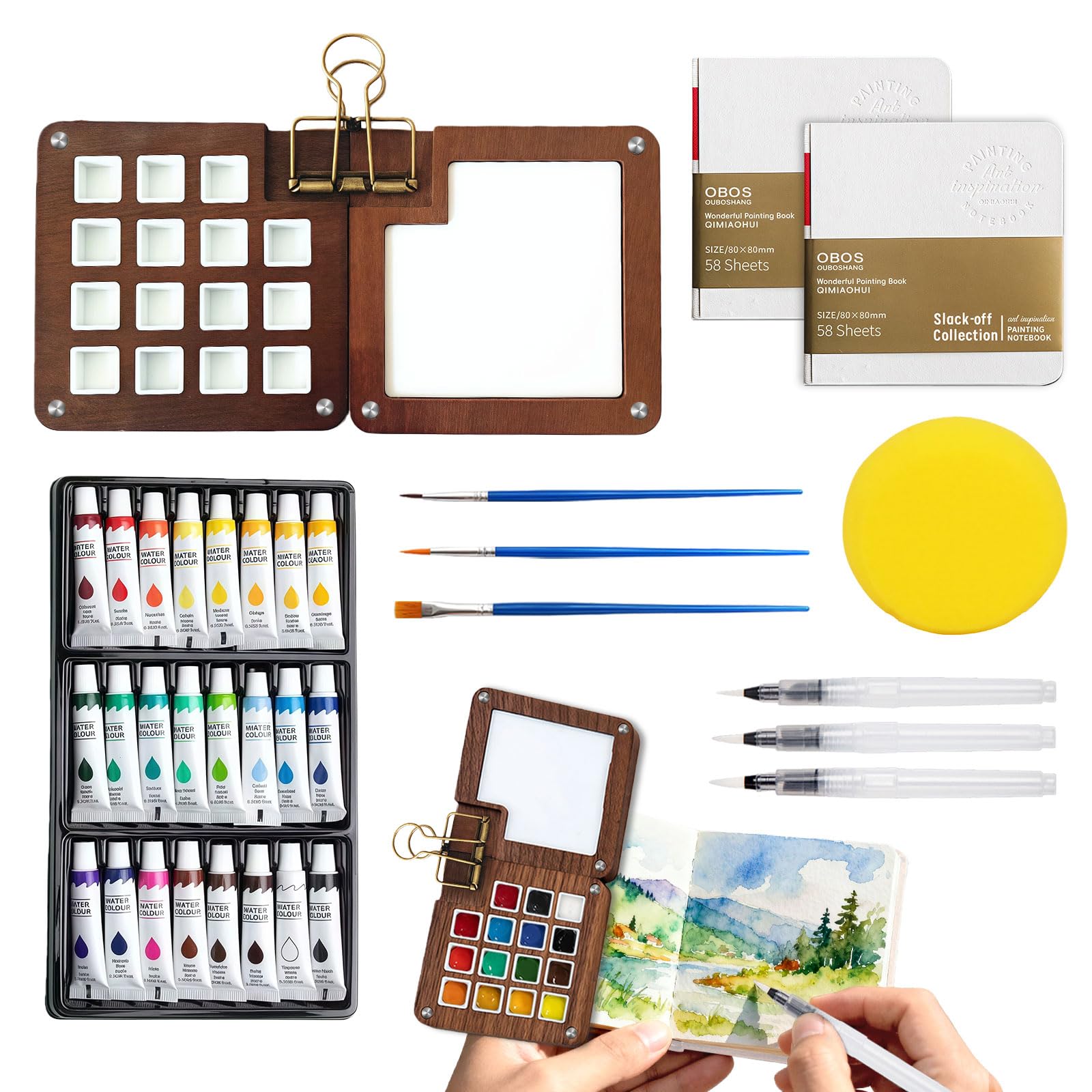 Esoes Mini Watercolor Paint Set, Travel Watercolor Set, 24 Colors
