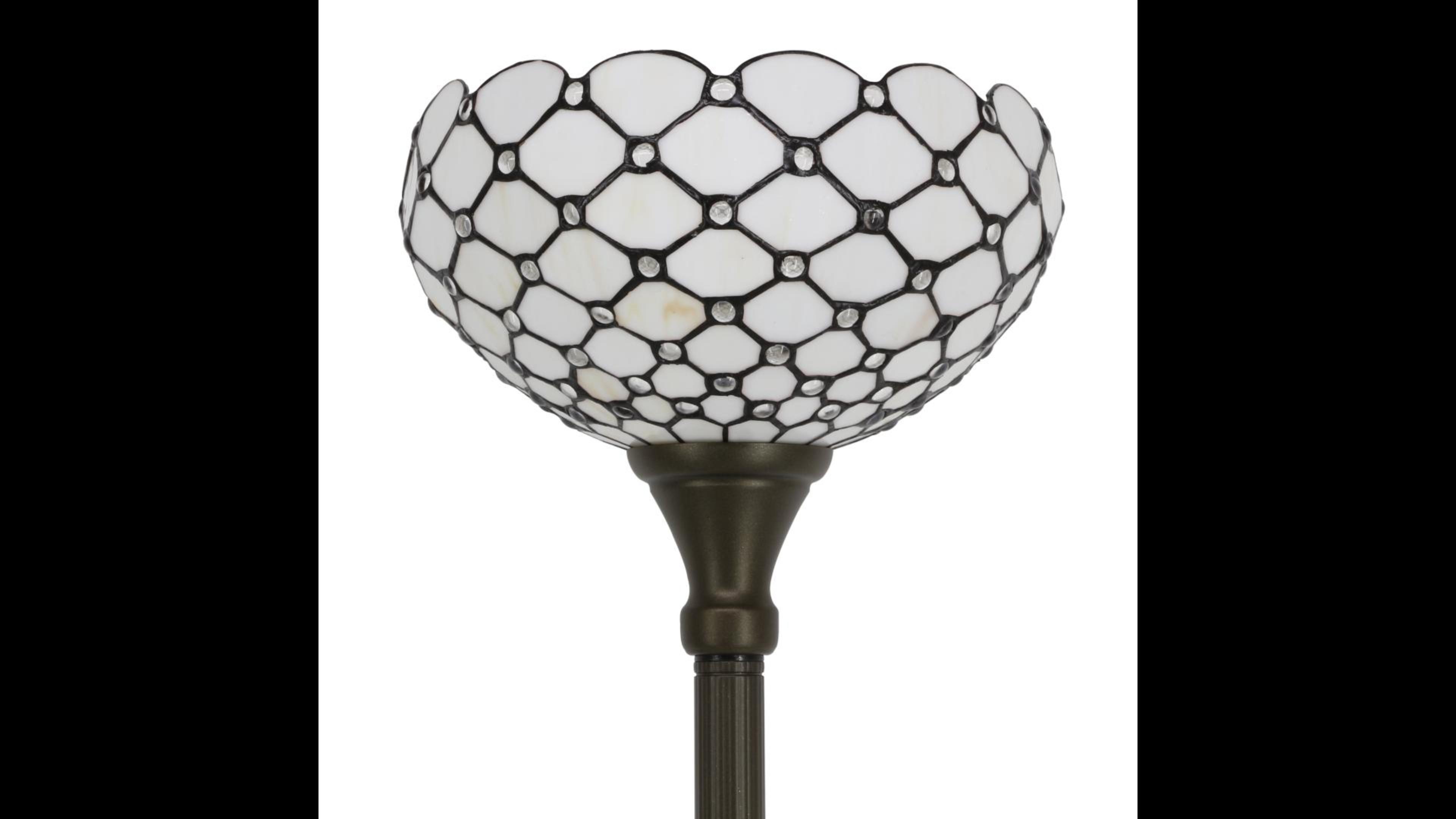 Image of WERFACTORY Tiffany Floor Lamp Cream Amber Stained Glass Torchiere Light
