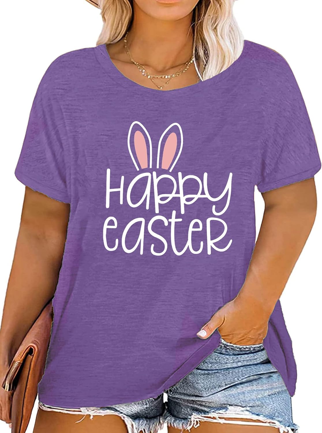Plus Size Easter Day Shirt for Women Mama Bunny Eggs Happy Easter Printed T-Shirt Short Sleeve Graphic Tee Tops