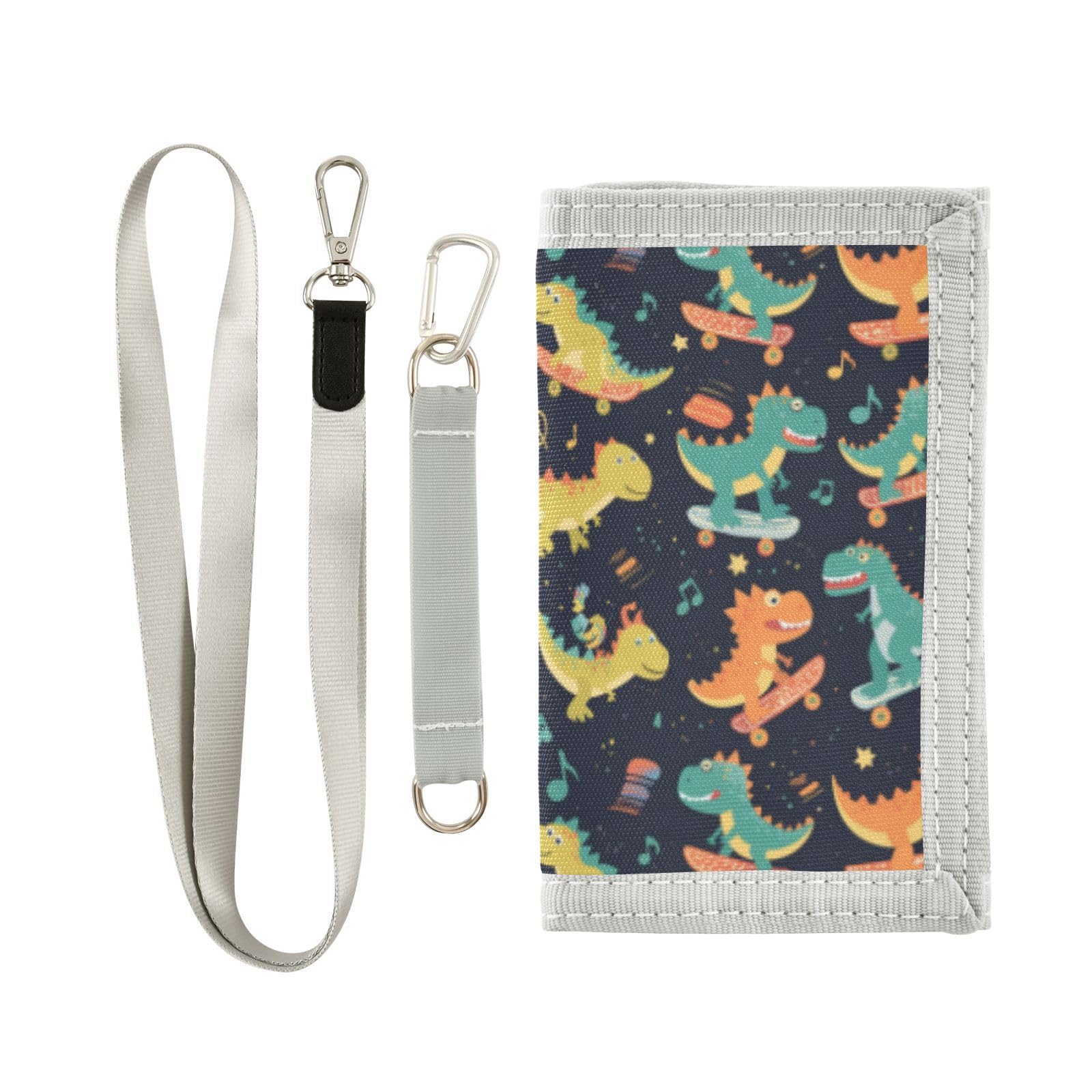 Wusikd Dinosaurs Riding Skateboards Kids Wallet for Boys Girls Musical Notes Stars Toddler Trifold Wallet Novelty Wallet for Teens Women Men