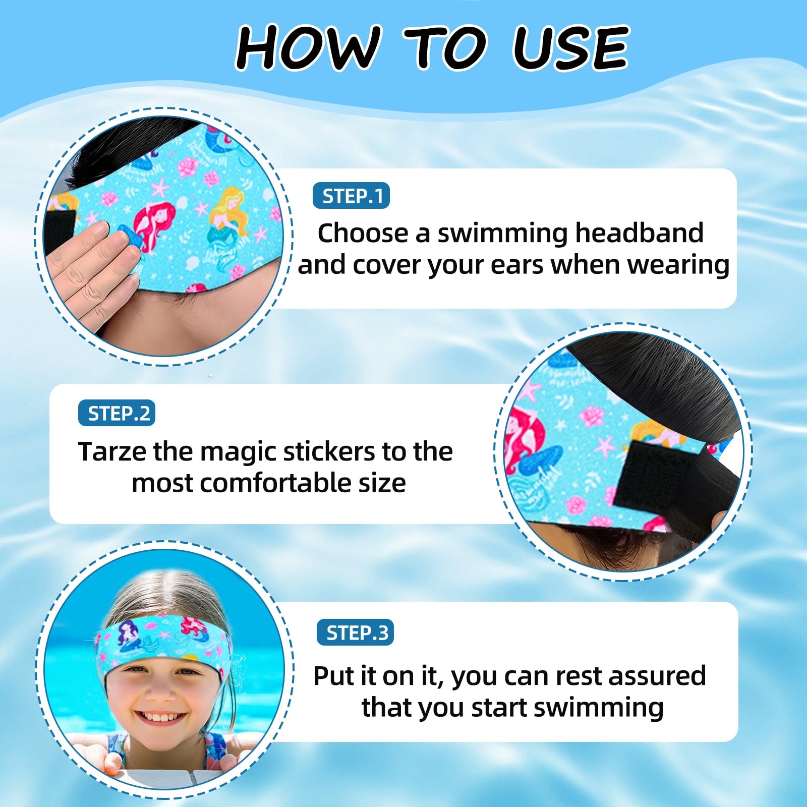 Diadema de Natación Impermeable Ajustable para Niños 2 PCS - Cinta para Nadar Surfear Ducharse