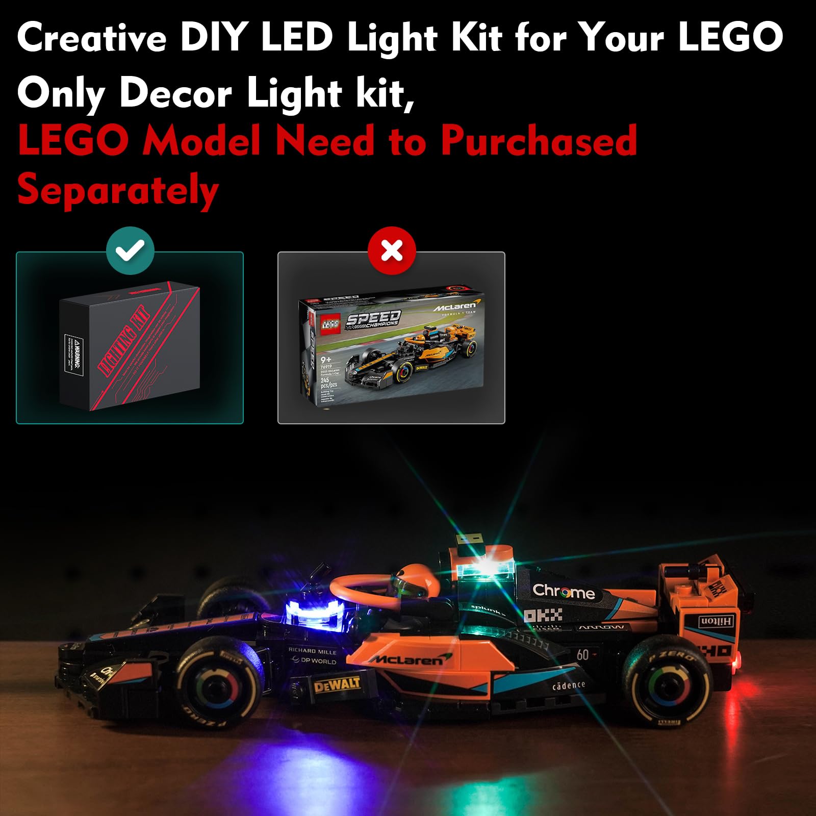 Light Kit for Lego McLaren Formula 1, Lighting Set for Lego 76919 Speed Champions 2023 McLaren Formula 1 Race Car - Image 2