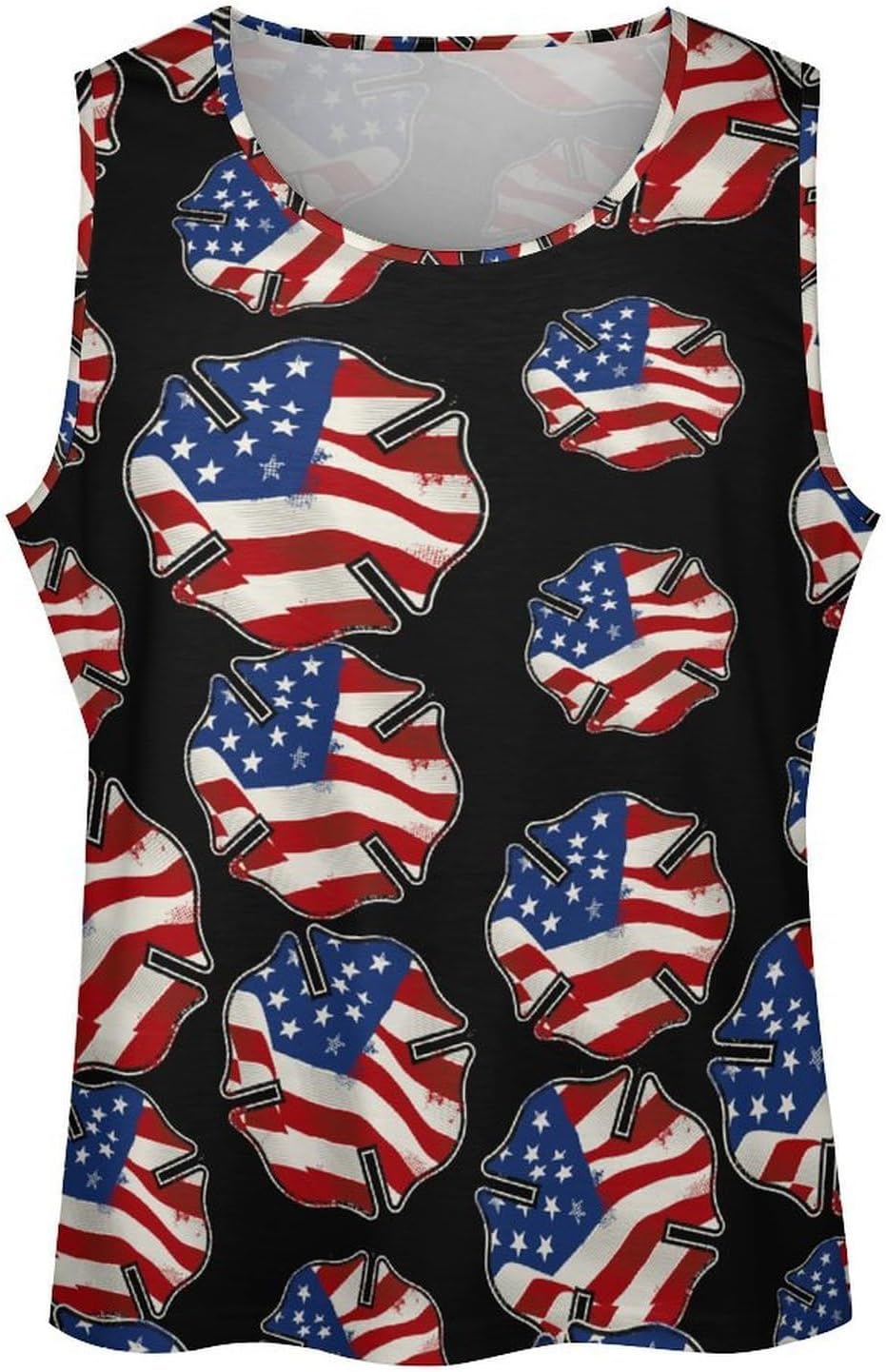 Firefighter with U.S. Flag Men's Tank Tops Sleeveless Muscle Shirts for Men Lightweight Vest Crew Neck T-Shirts