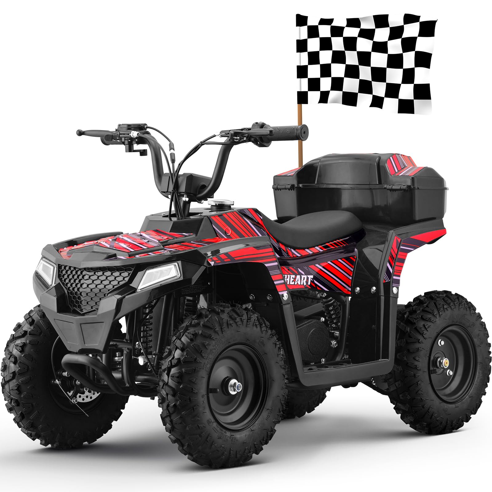 MOSTA 40CC 4-Stroke Gas-Powered ATV, 4 Wheeler Off-Road Dirt Quad for Kids, Max 15.5 MPH, Parental Speed Control with Storage Box, Easy Pull Start (Red)