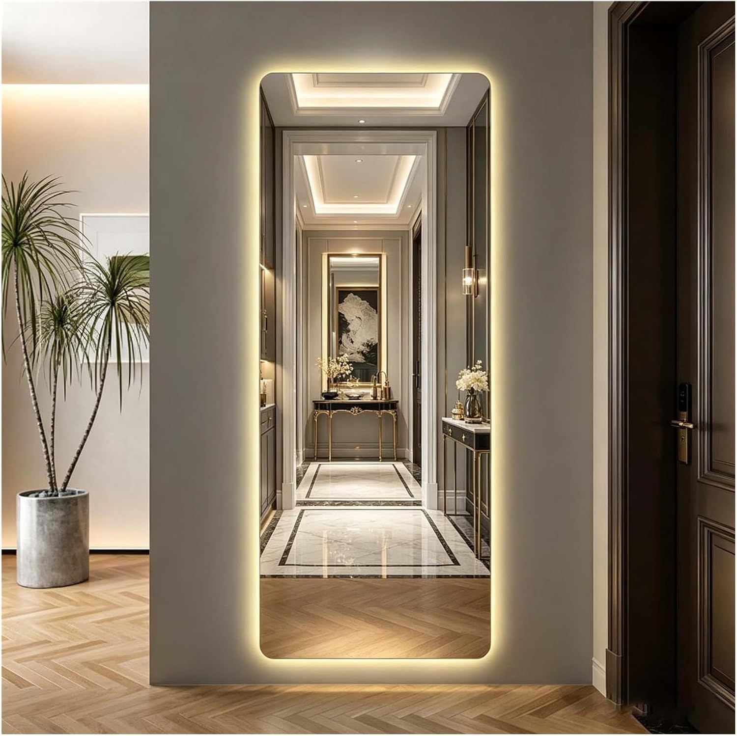 Wall Hanging Full Body Mirror 65x21in, LED Mirror with 3 Color Dimmable Light for Home Bedroom & Cloakroom