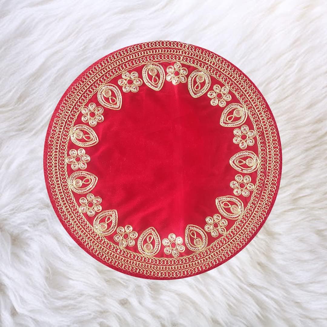 aasanwala.com (feel the divine) Aasanwala Red Velvet Designer Pooja Aasan Cloth Mat for Mandir Temple Home Office Base Chowki-picture-27