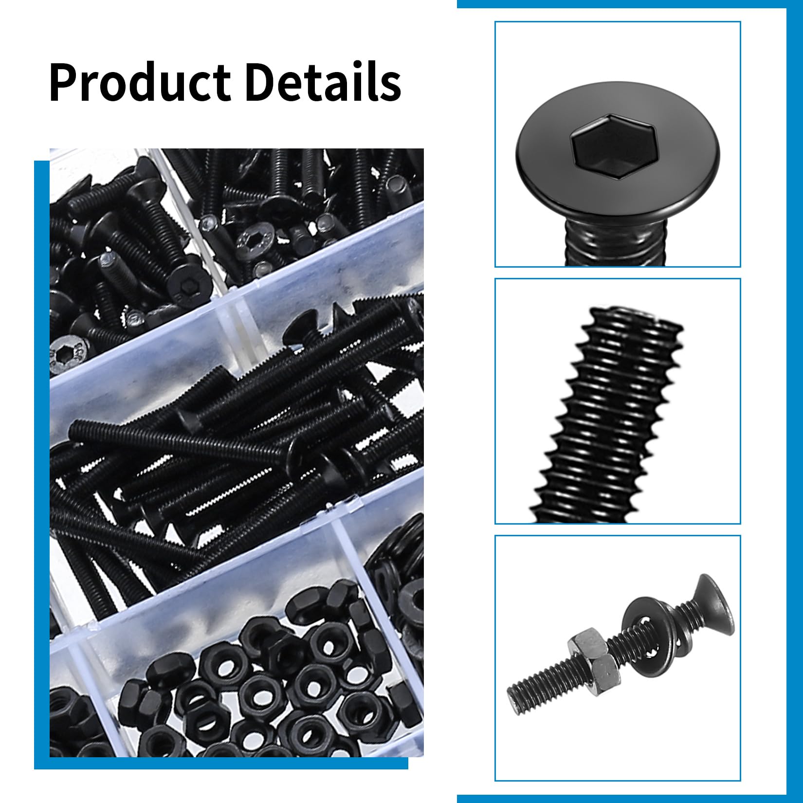 1120 Pcs M3 Countersunk Bolts and Nuts Set, M3 Nuts and Bolts Assortment, Machine Screws Nut & Lock Washers & Spring Washers - Image 4