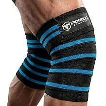 Iron Bull Strength Knee Wraps 1 Pair - 80" Elastic Knee Support & Compression - For Weightlifting, Powerlifting, Fitness, CrossFit WODs & Gym Workout - Knee Straps for Squats