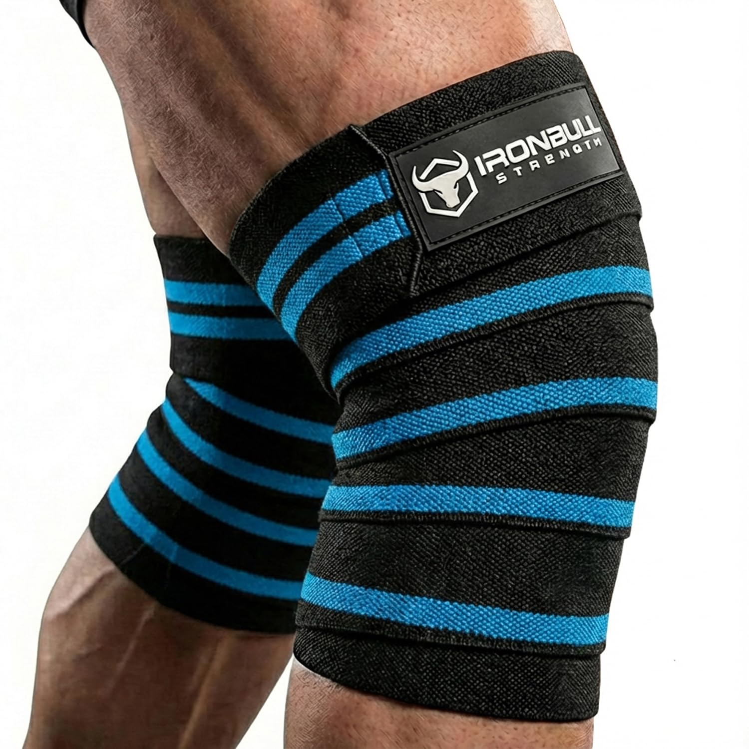 Knee Wraps (1 Pair) - 80" Elastic Knee and Elbow Support & Compression - for Weightlifting, Powerlifting, Fitness, WODs & Gym Workout - Knee Straps for Squats (Black/Blue)