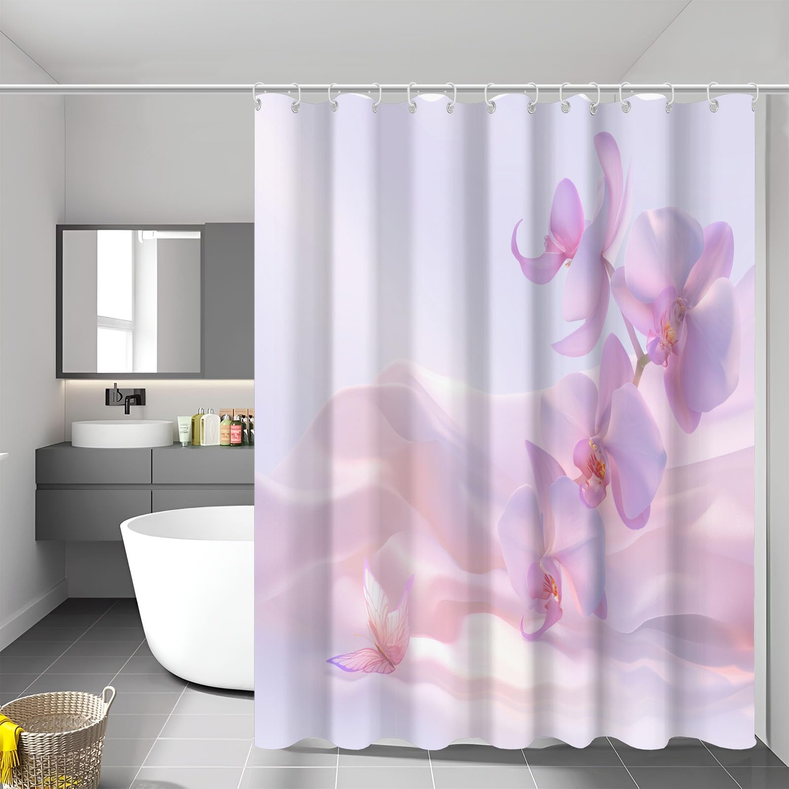 Rideau de douche 180x180 cm orchidée papillon en polyester imperméable