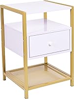 Vista 1 de RAAMZO 6566 - Mesita de noche auxiliar de 3 niveles con estante inferior de malla y cajón (6566)