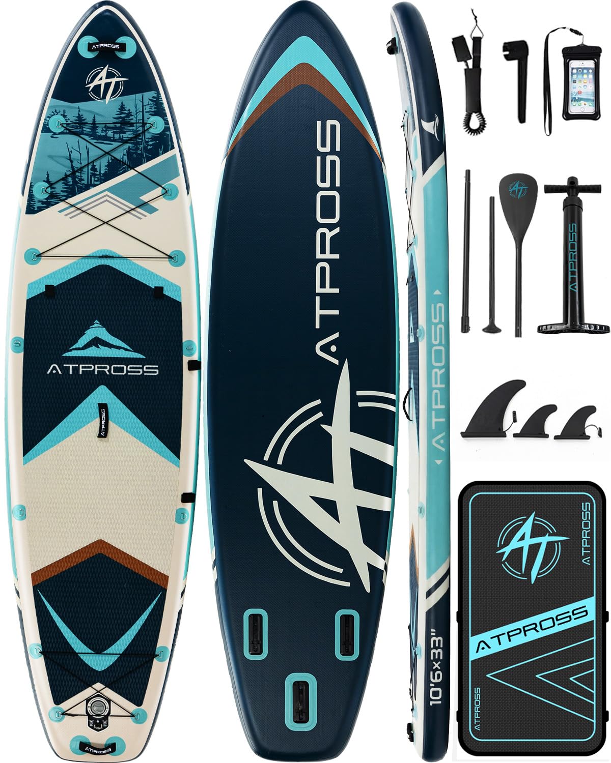 ATPROSS Stand Up Paddling Board, 320cm Stand Up Paddle mit Reichhaltigem Zubehör, SUP Board 200kg Tragkraft mit Eva-Rutschfestem Deck, Aufblasbare Paddleboard Geeignet für Erwachsene