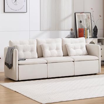DUOMAY Modern Chenille Convertible Sectional Sofa, 82.5" Wide Modular Couch with Deep Seat Upholstered U-Shaped Lounge Sofa 3 Seater for Living Room Bedroom, Beige