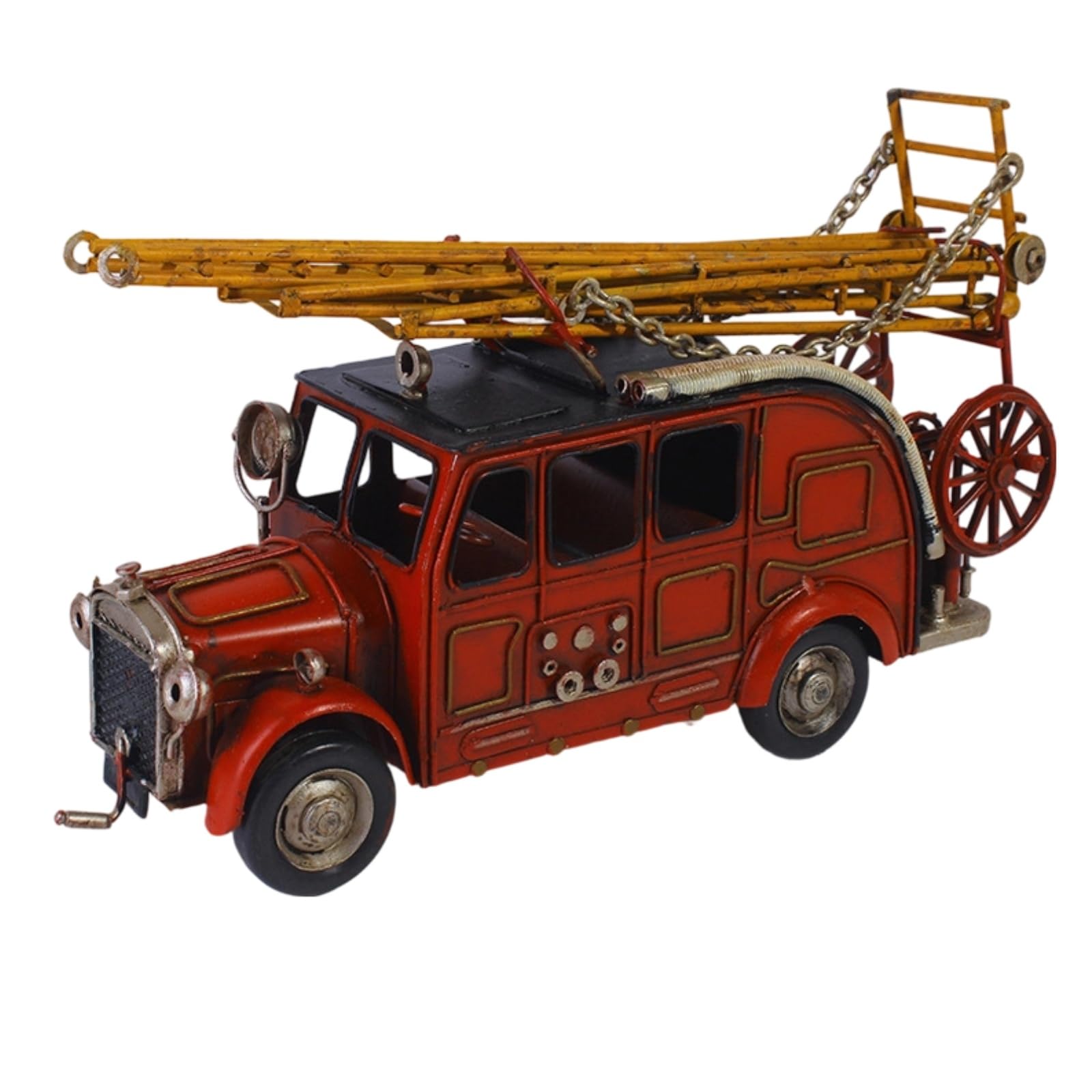 harayaa Leiter Feuer Fahrzeug Oldtimer Metall Feuerwehrauto Modell Retro Feuerwehrwagen Dekofigur Sammlerstück aus Eisen mit Stabilem Aufbau für Wohnzimmer