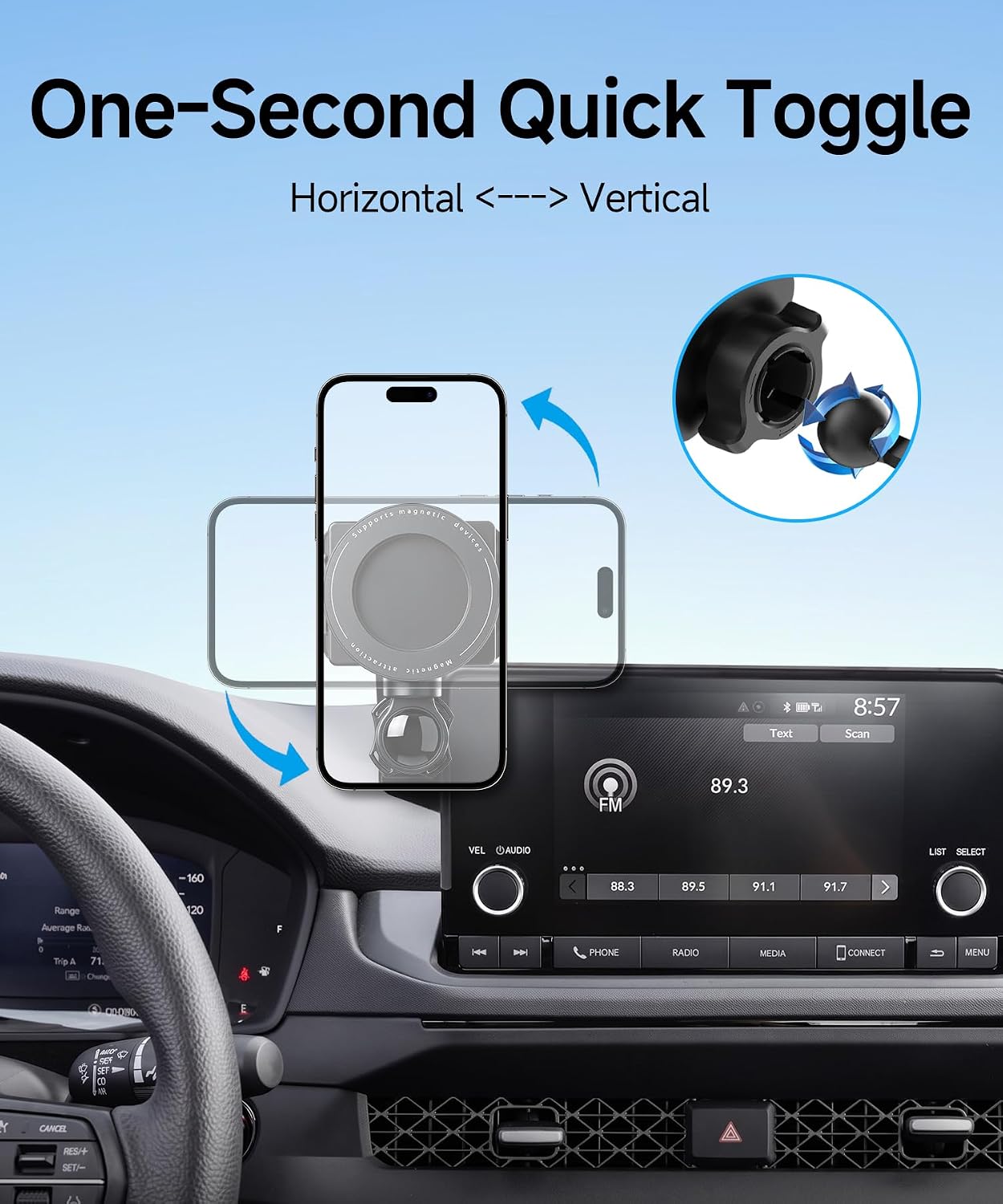 Magnetic & Clamp 2-in-1 Car Phone Holder for 2023-2026 Honda Accord, 7/9-Inch Screen, MagSafe Compatible Rotatable Dual-Sided Air Vent Car Phone Mount, Universal Hands-Free Cradle for iPhone & Android