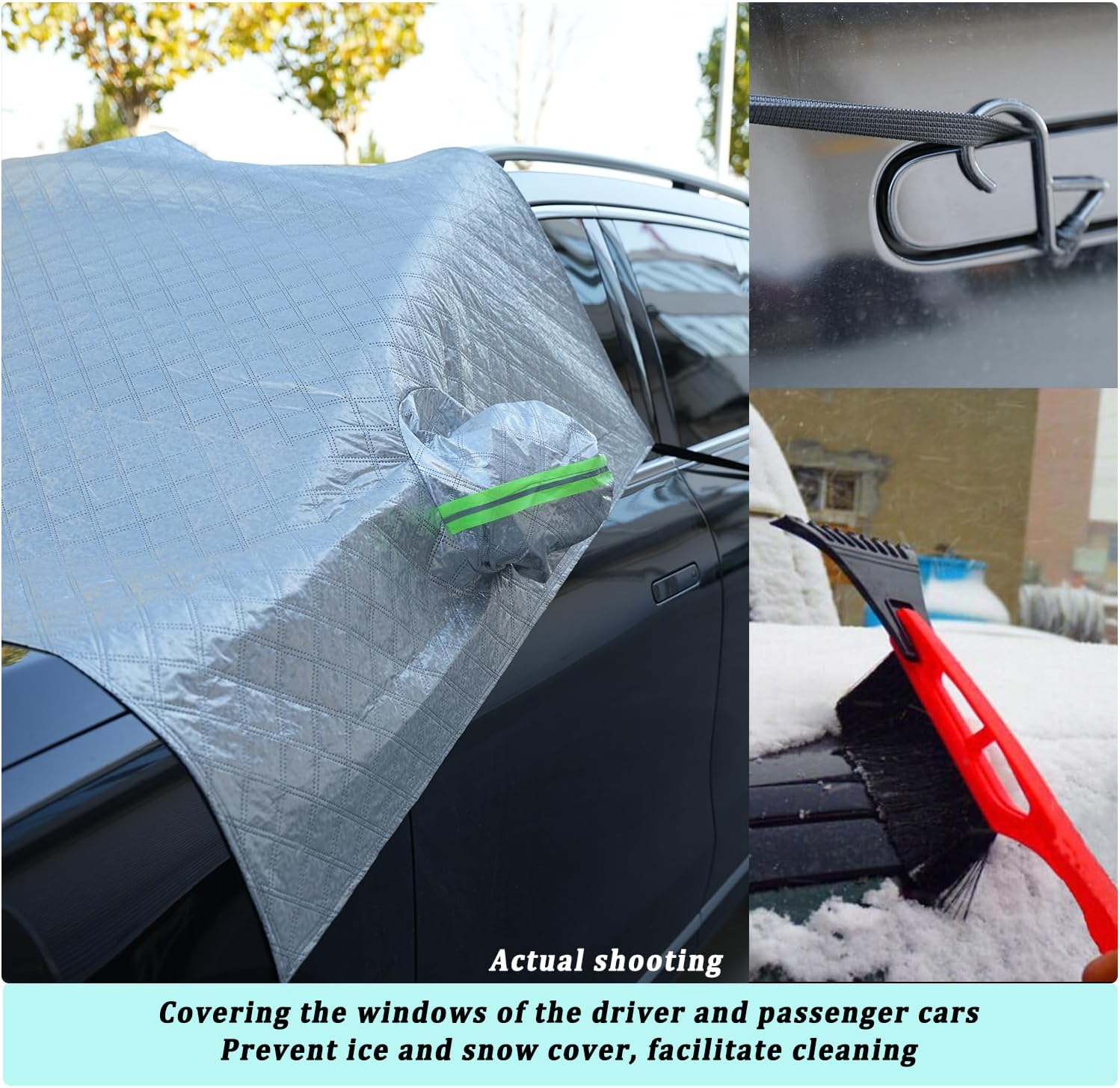 Windshield Cover for Ice and Snow, 4-Layer Waterproof Windproof Foldable Windshield Snow Frost Guard Cover for Cars with Side Mirror Covers, for SUVS,Truck,Van Winter Car Accessories (92"x53")