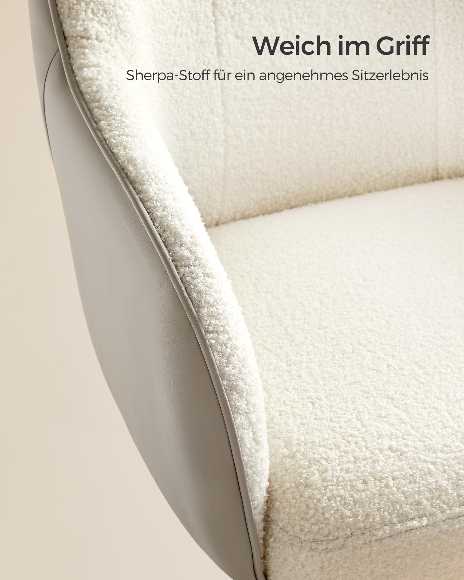 SONGMICS Drehstuhl Schreibtischstuhl höhenverstellbar 110 kg Sherpa-Stoff PU cappuccinobeige