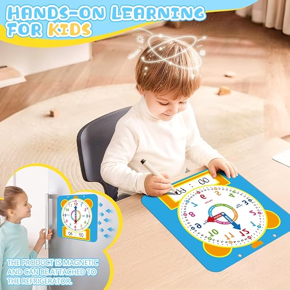 Magnetic Writable Dry Erase Learning Clock for Kids,Telling Time Teaching Clock with Pen,Analog Demonstration Clocks for Classroom,Homeschool Supplies,Preschool Kindergarten Must Haves
