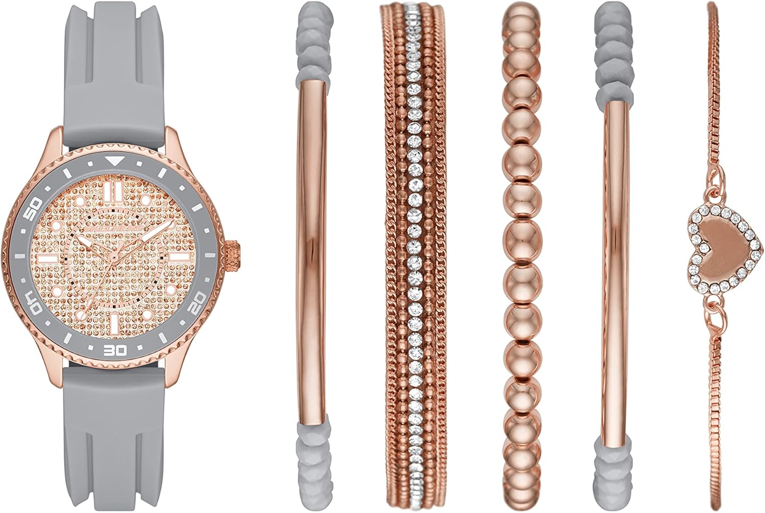 Skechers Women's Quartz Three-Hand Watch & Stackable Bracelet Gift Set, Color: Rose Gold, Blush Pink (Model: SR9064)