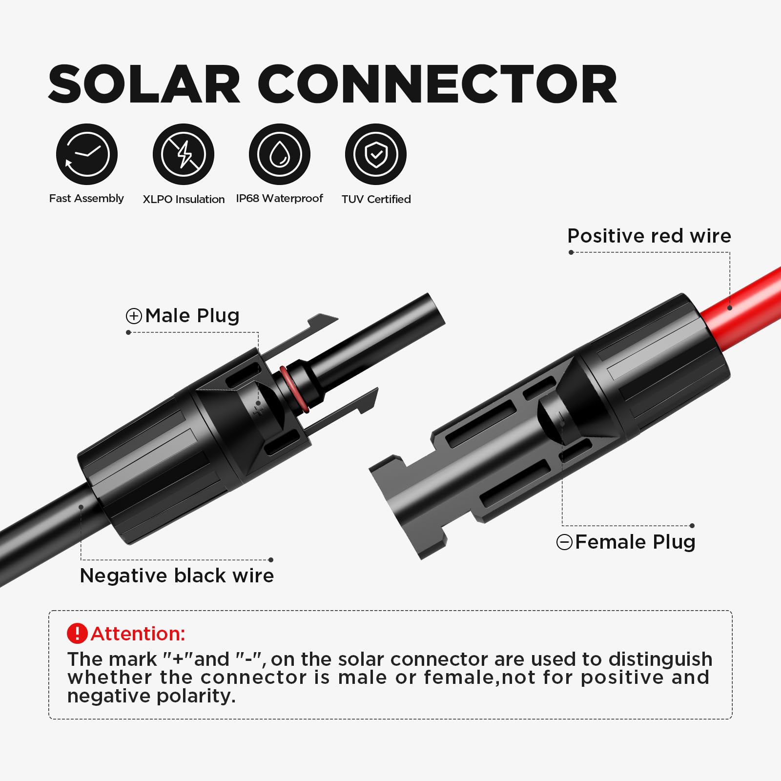 Cavo di prolunga per pannello solare da 6 m, 10 AWG (6,1 m rosso + 6,1 m nero) con connettori maschio e femmina, cavo fotovoltaico impermeabile IP68 per casa, barca, camper sistemi solari