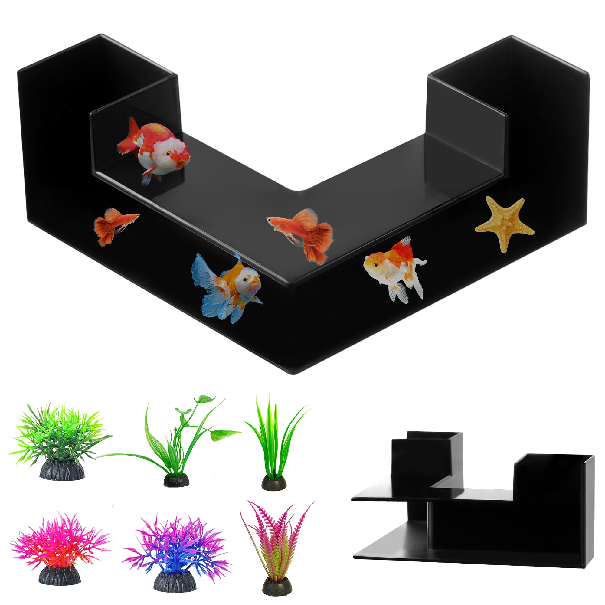 LCFVOFU Aquarium Cave Decoration with Artificial Aquatic Plants, Pleco Shrimp Hides Cave, Underwater Tunnel, ABS Aquarium Ornaments for Fish Shrimps