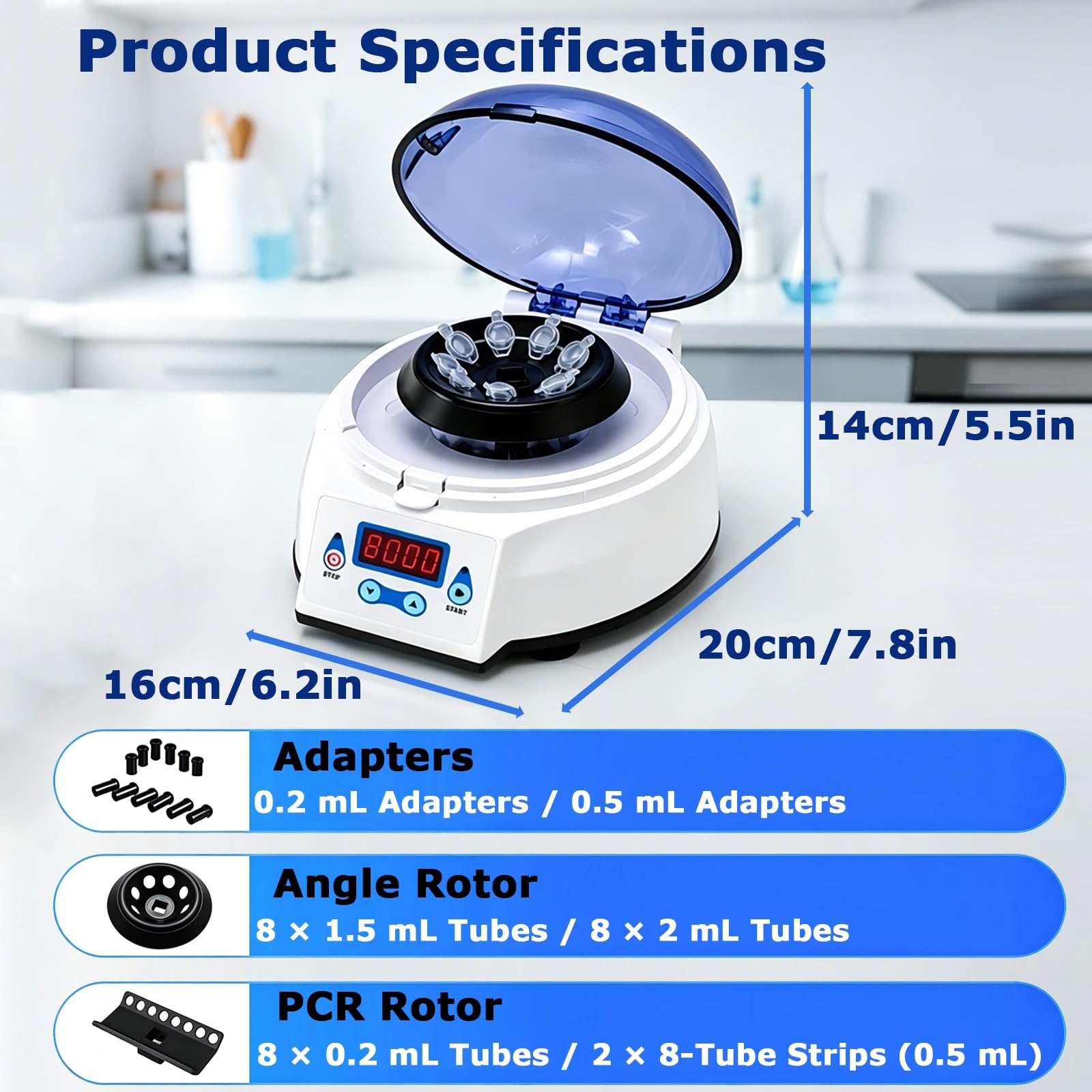 Mini máquina centrífuga Alta estabilidad Velocidad fija Diseño de bajo ruido con rotor intercambiable Adaptación de tubos de varios tamaños for diversas aplicaciones de laboratorio(4000rpm)