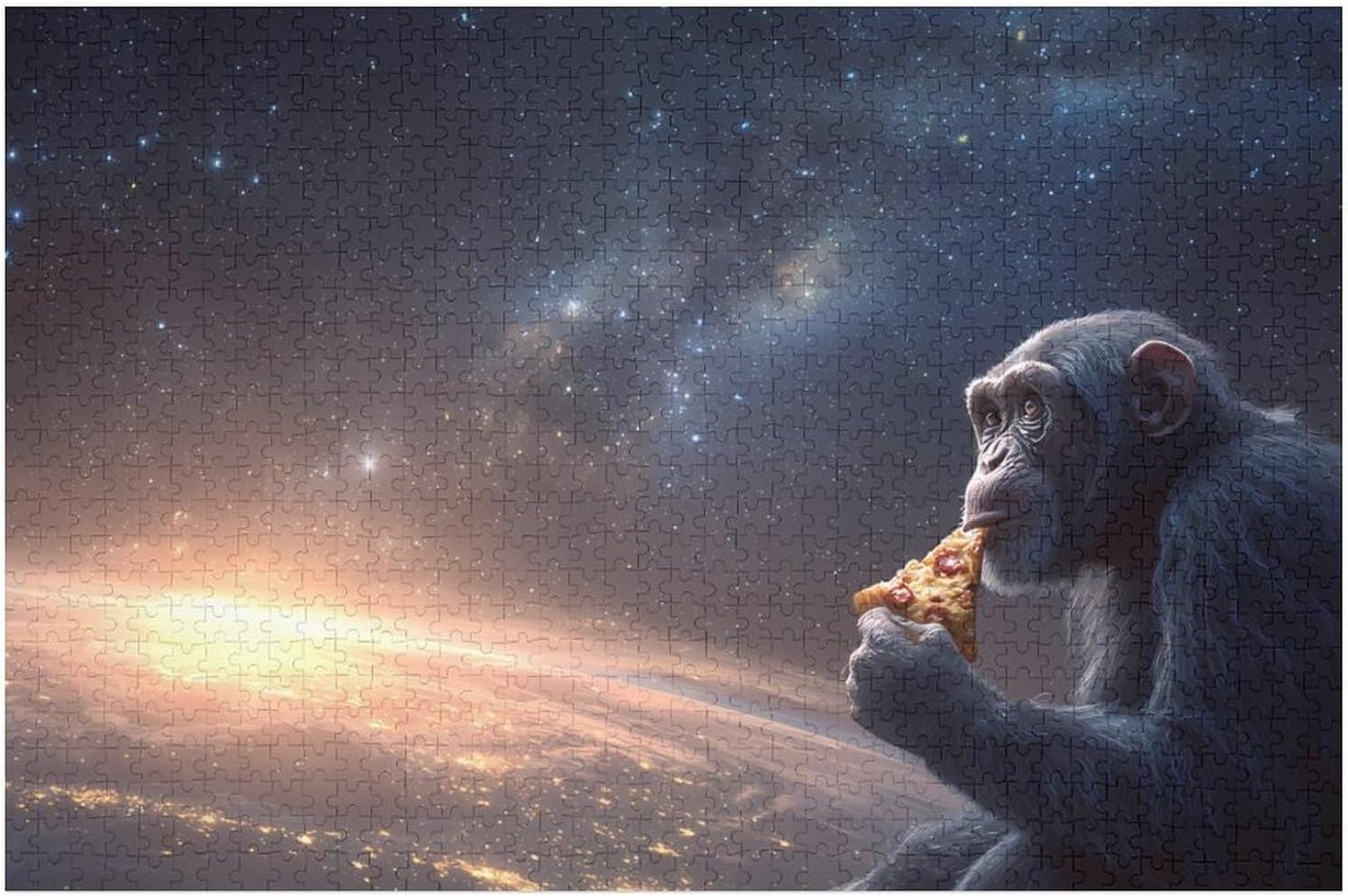 Funny Chimpanzee Spacees Galaxy Monkey Puzzles for Adults 1000 PCS Wooden Jigsaw Puzzle Wall Decor Christmas