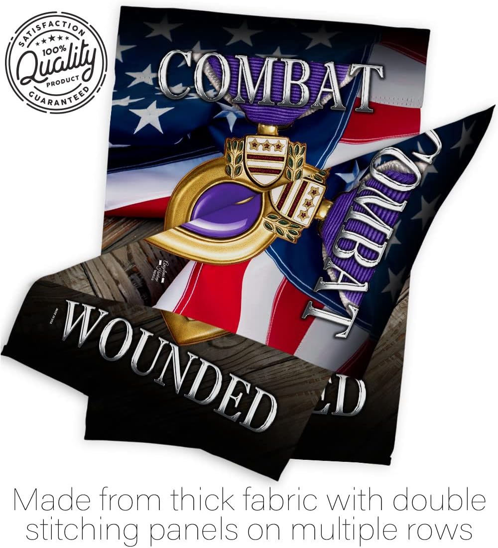 Purple Heart Combat Wounded Garden Flag - Armed Forces Service All Branches Support Honor United State American Military Veteran Official - House Banner Small Yard Gift Double-Sided 13 X 18.5