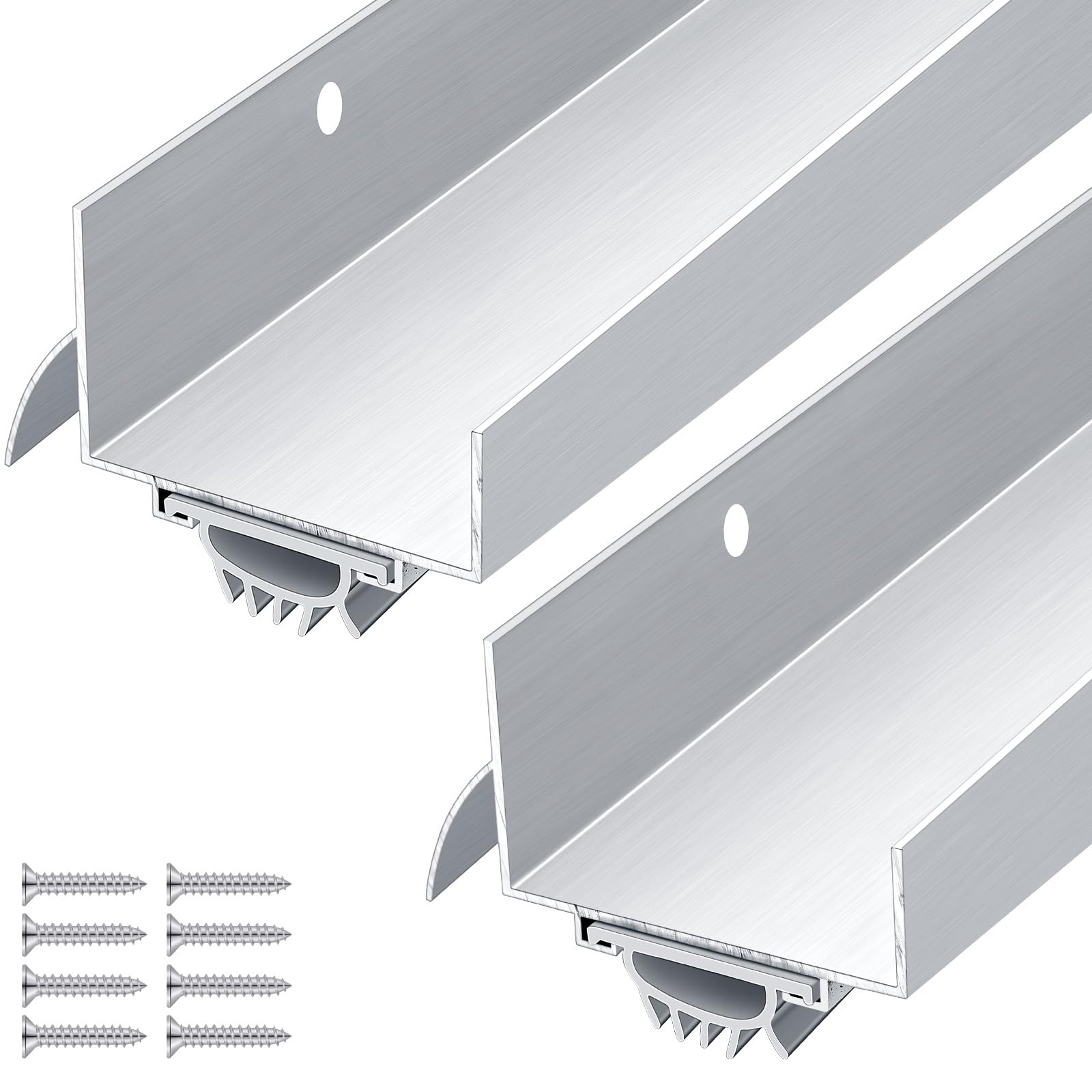 2 Pcs 1-3/4 x 36 U Shaped Aluminum Door Bottom Sweep with Door Drip Cap Silver Under Door Seal Screw-on Door Sweeps for Exterior Doors Metal Bottom of Door Weatherstrip for Front Doors