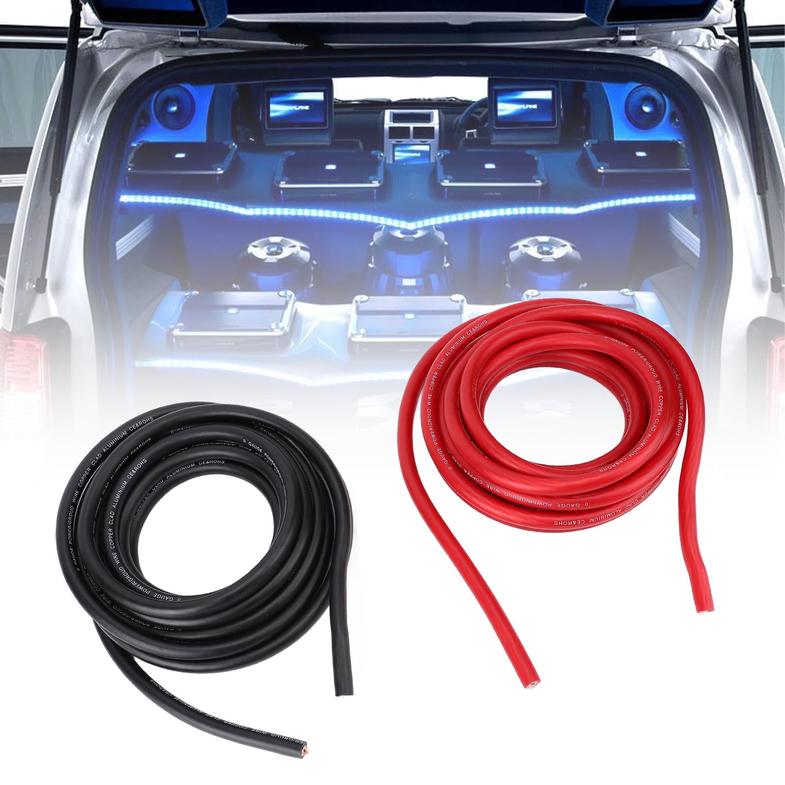 VBESTLIFE Cable 1/0 AWG de 20 Pies, Cable de Tierra de Alimentación Automotriz con Hilos de Cobre Flexibles, Kit de Amplificador para Audio de Automóvil, Cableado de Alta Corriente Inversor de 12 V