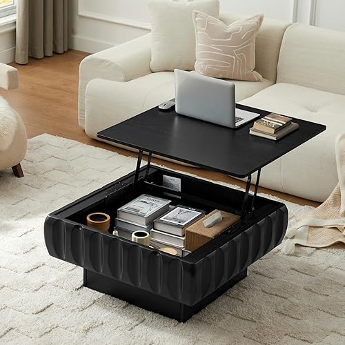 Mesa de Centro con Tapa Elevable Mesas de Centro Cuadradas para Muebles de Sala de Estar Acanalada Pequeña con Gran Centro de Almacenamiento Oculto