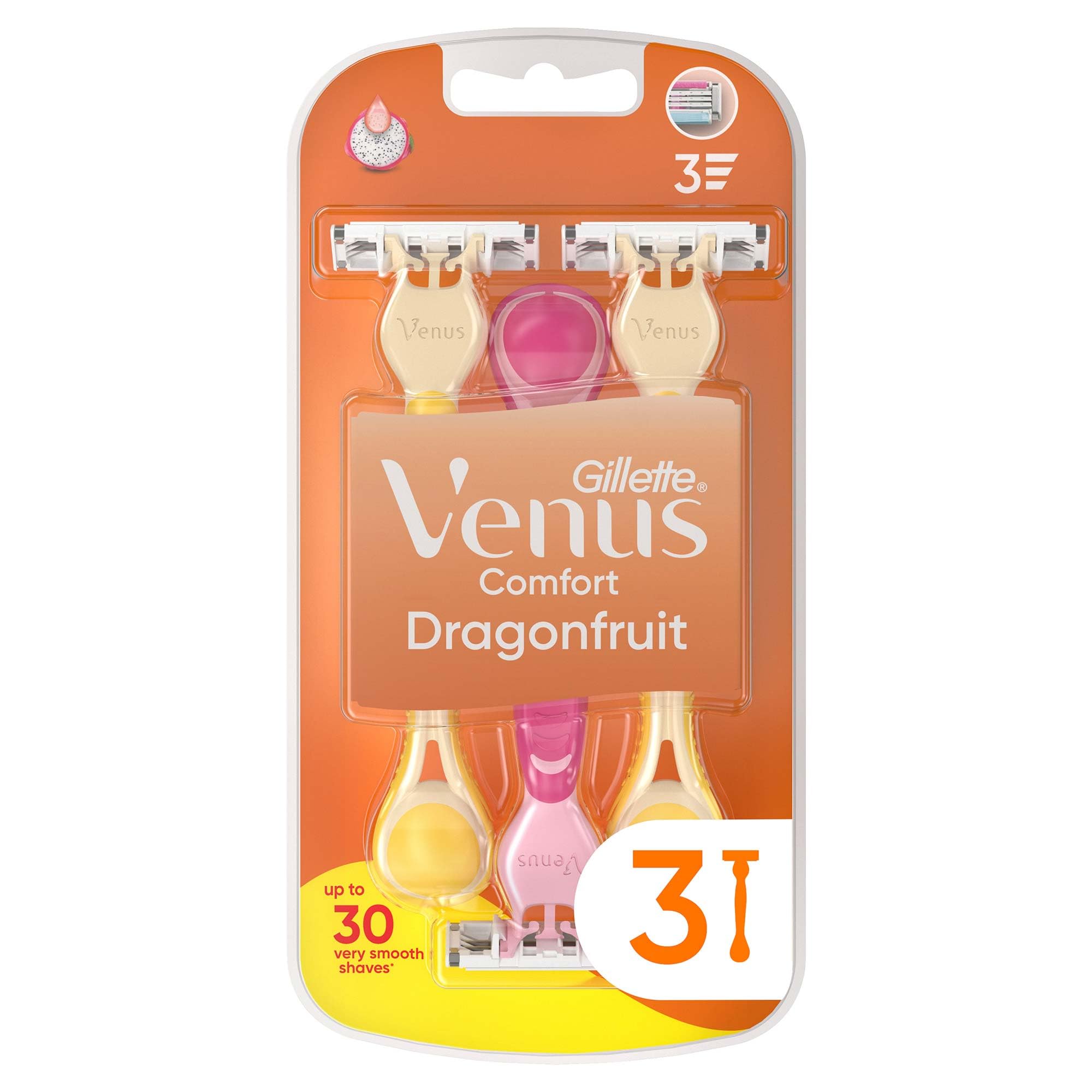 Gillette Venus 3 tek kullanımlık tıraş makinesi, kadın, 3 ejderha meyvesi kokulu tıraş makinesi