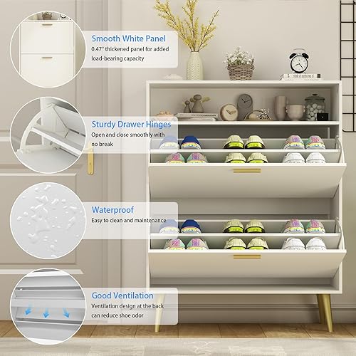 Miniatura 56 de Armario de almacenamiento de zapatos para entrada, delgado y estrecho con 2 cajones abatibles, organizador de zapatos oculto independiente, gabinete