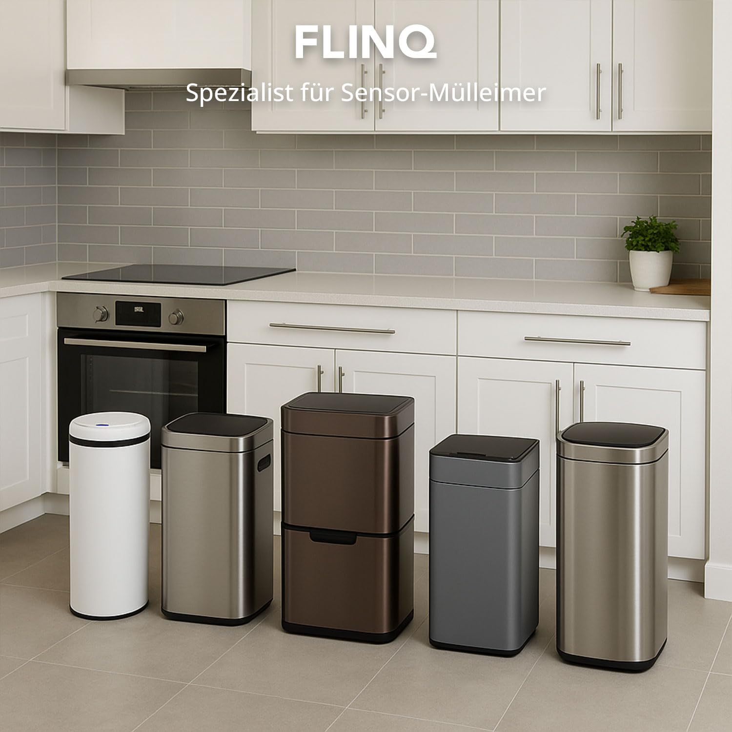 FLINQ PEAK 50L Smart Sensor Mülleimer - Schwarz | Automatischer Kuche Mülleimer mit Sensor - Moderner Abfalleimer - Küchenmülleimer Groß