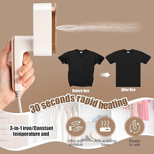 Miniatura 3 de Mini plancha de viaje portátil para ropa, vaporizador de viaje 3 en 1, plancha de mano giratoria de 180, máquina portátil de tamaño pequeño para