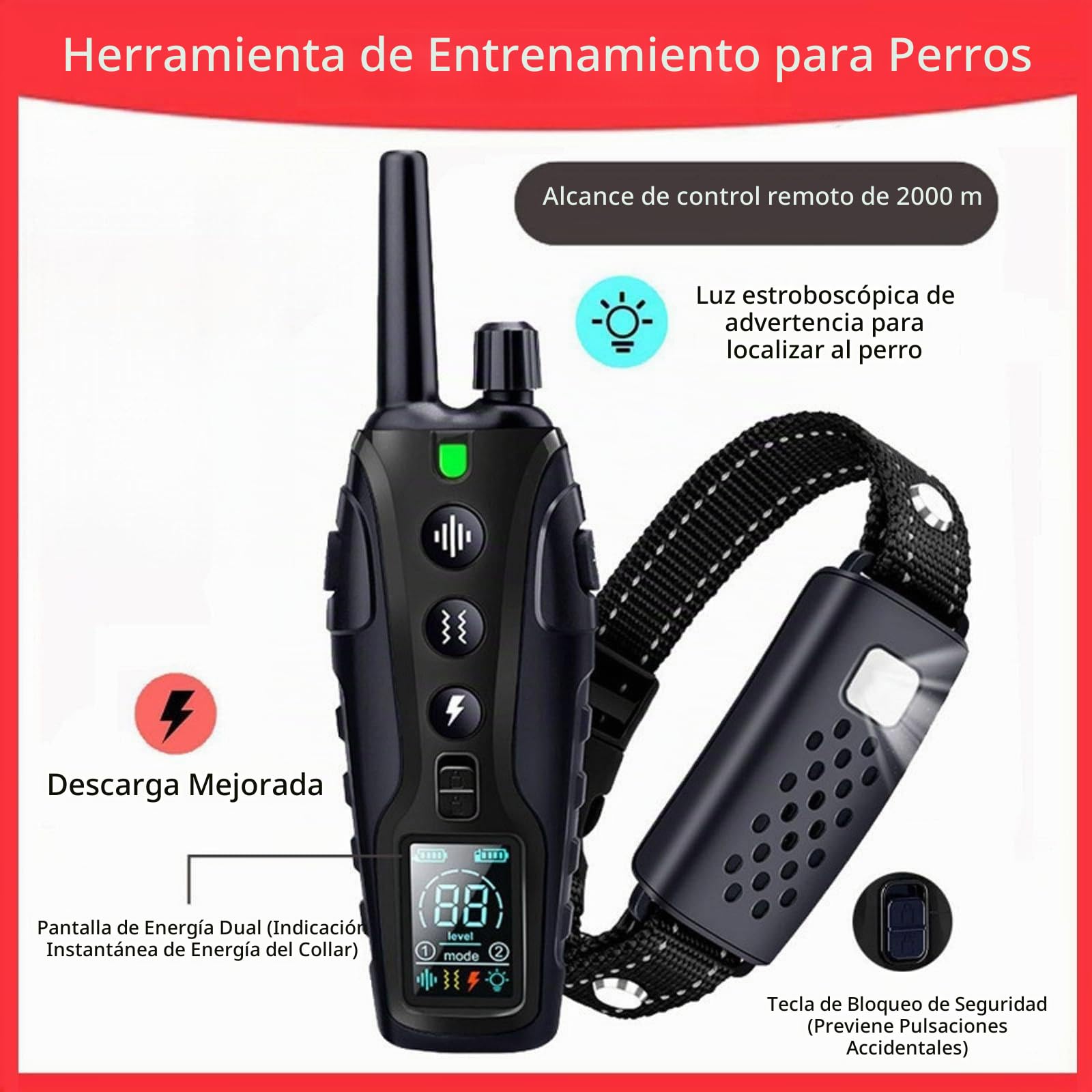 Collar de Adiestramiento para Perros con Mando a Distancia, Distancia Ultra-Larga 1000M, 5 Modos, Chips Inteligentes Importados