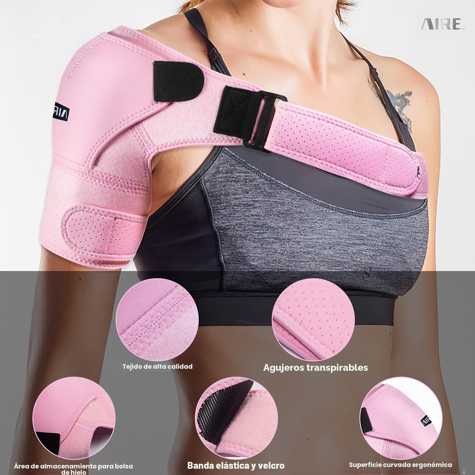 Férula de hombro para recuperación de mujeres y hombres. Soporte de hombro ajustable para el puño rotador, alivio del dolor de articulaciones de CA, lesiones de hombro. Manga de compresión de hombro