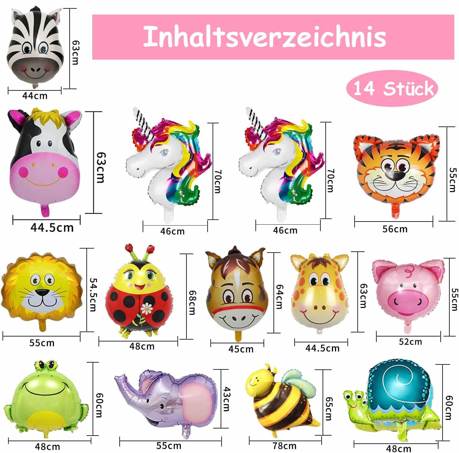 14x Tier Ballons plus Helium Ballongas Flasche | Heliumflasche Set + Knickventil + Folienballons + Folienballons | Kindergeburtstag Deko Zoo Party, Edition: 14 Tier Ballons + Helium Gasflasche