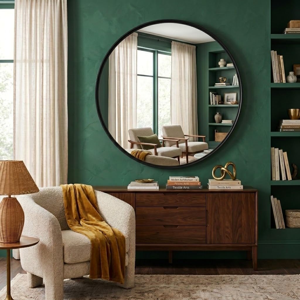 Biznest Round Mirror Black Deep Aluminium Frame Wall Mounted Mirror Bathroom Living Room A Must Have Mirror Very Good Size (40cm)