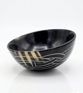 Hand Carved Natural Horn Bowl White VINES Carved D
