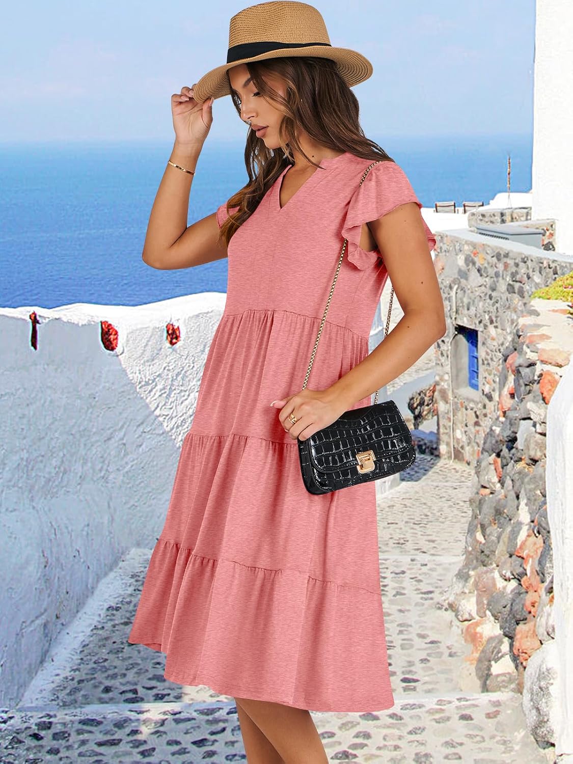 ANRABESS Womens Summer Dress Ruffle Sleeve V Neck Midi Dresses Fashion Casual Fit Flowy Tiered Boho Beach Vacation Sundress thumbnail