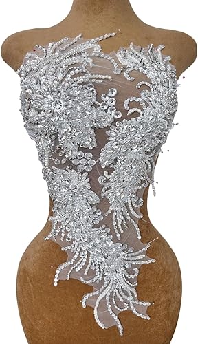 Miniatura 4 de Vestido de novia con cuentas a mano, parches para coser en apliques de encaje con diamantes de imitación, accesorios de cristales de bricolaje, para